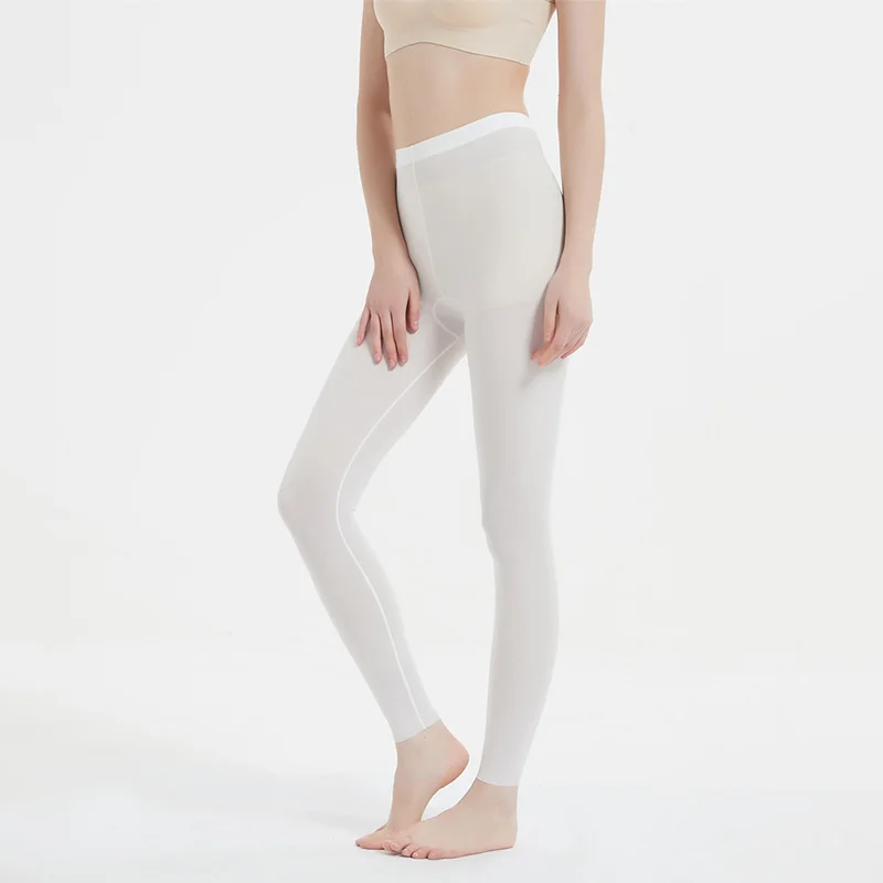 Leggings de seda de hielo sin costuras para mujer, pantalones elásticos de fondo de cintura media, pantalones ajustados ultrafinos para Fitness, talla grande, Verano