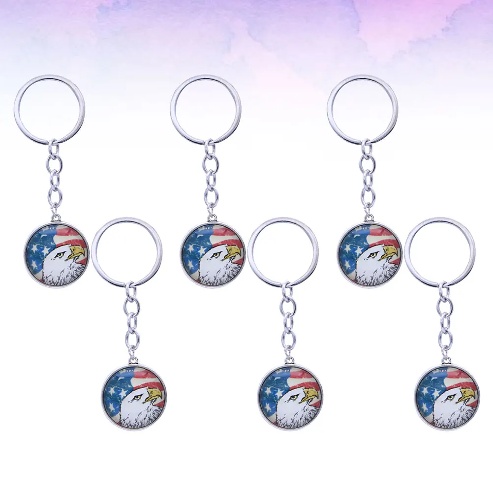

6pcs American Flag Keychain Durable Banner Design Creative Pendant Ornament for Bag Phone Car Key Decoration Gifts