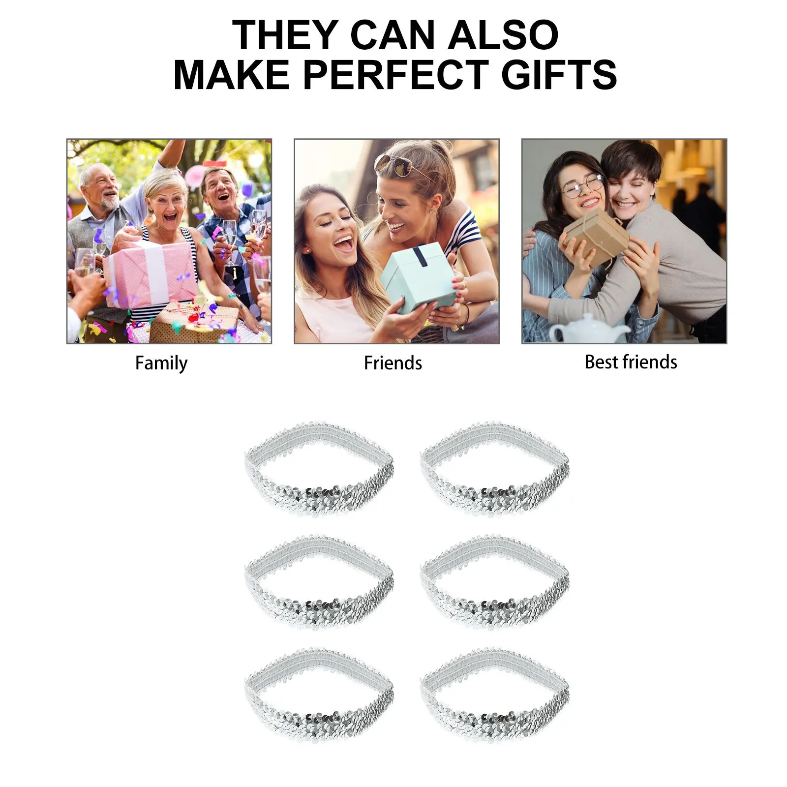 

12Pcs Elastic Sequin Headbands Women Hairbands Shiny Comfortable Festival Party Accessory Sequin Headband Sequins Headdress