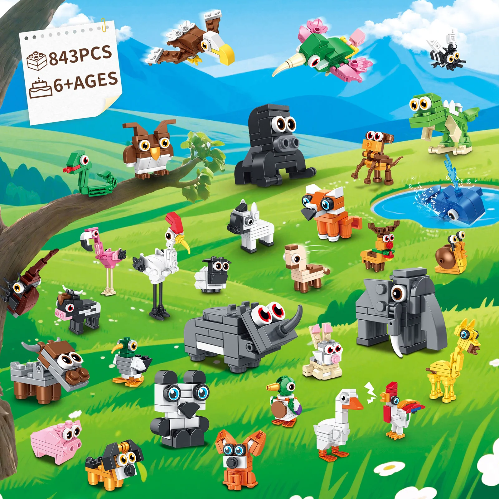 

843PCS Land Animals Building Block Toys Land Small Animals Model Puzzle Bricks Toy Sets For Kid Desktop Ornament Gifts
