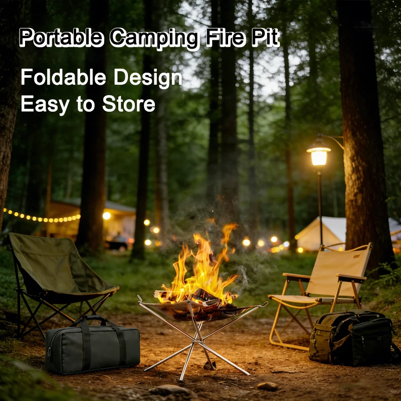 

Portable Outdoor Collapse Fire Pit Durable BBQ Mesh Fireplace Steel Backyard Rack Fire Quick Assembly Net Camping Grill Net