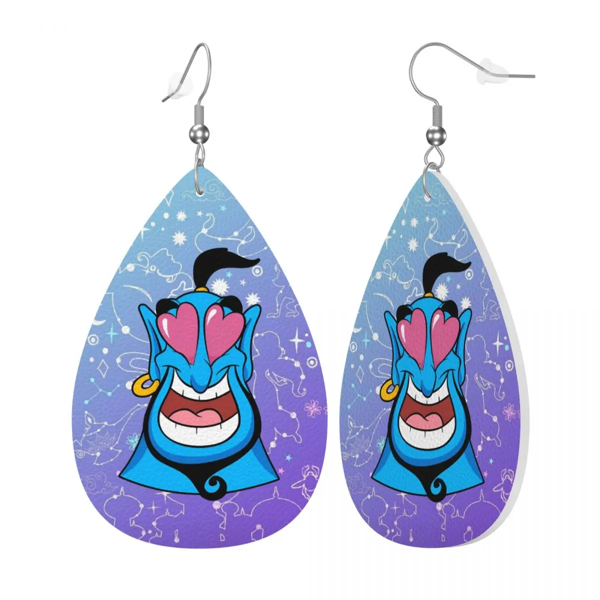 Custom Cute Cartoon Aladdin Leather Teardrop Earrings for Women Leather Earrings Fashion Lightweight for Parties Holidays