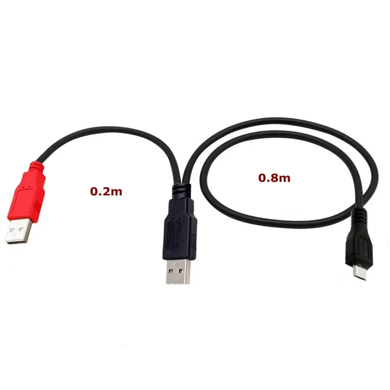 0.8m For Mobile Hard Disk Printer Y-type Data Cable Double Head USB-B USB 2.0 Micro Mini 5pin Type-c External USB Power Supply