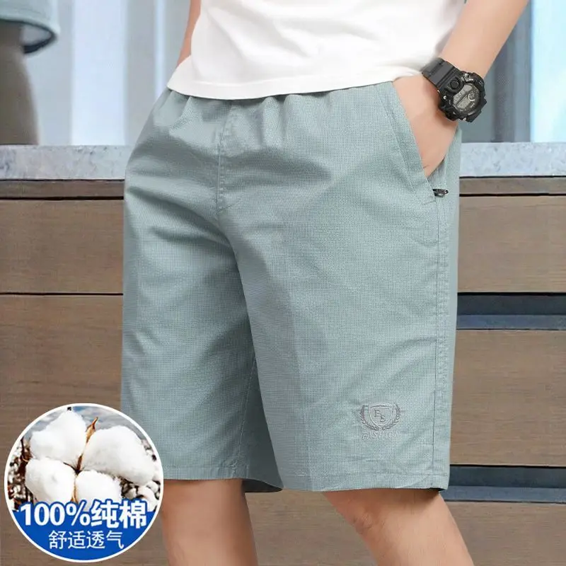 Men Summer Pure Cotton Loose Elastic Waist Five Point Shorts Casual Daily Outdoor Pants