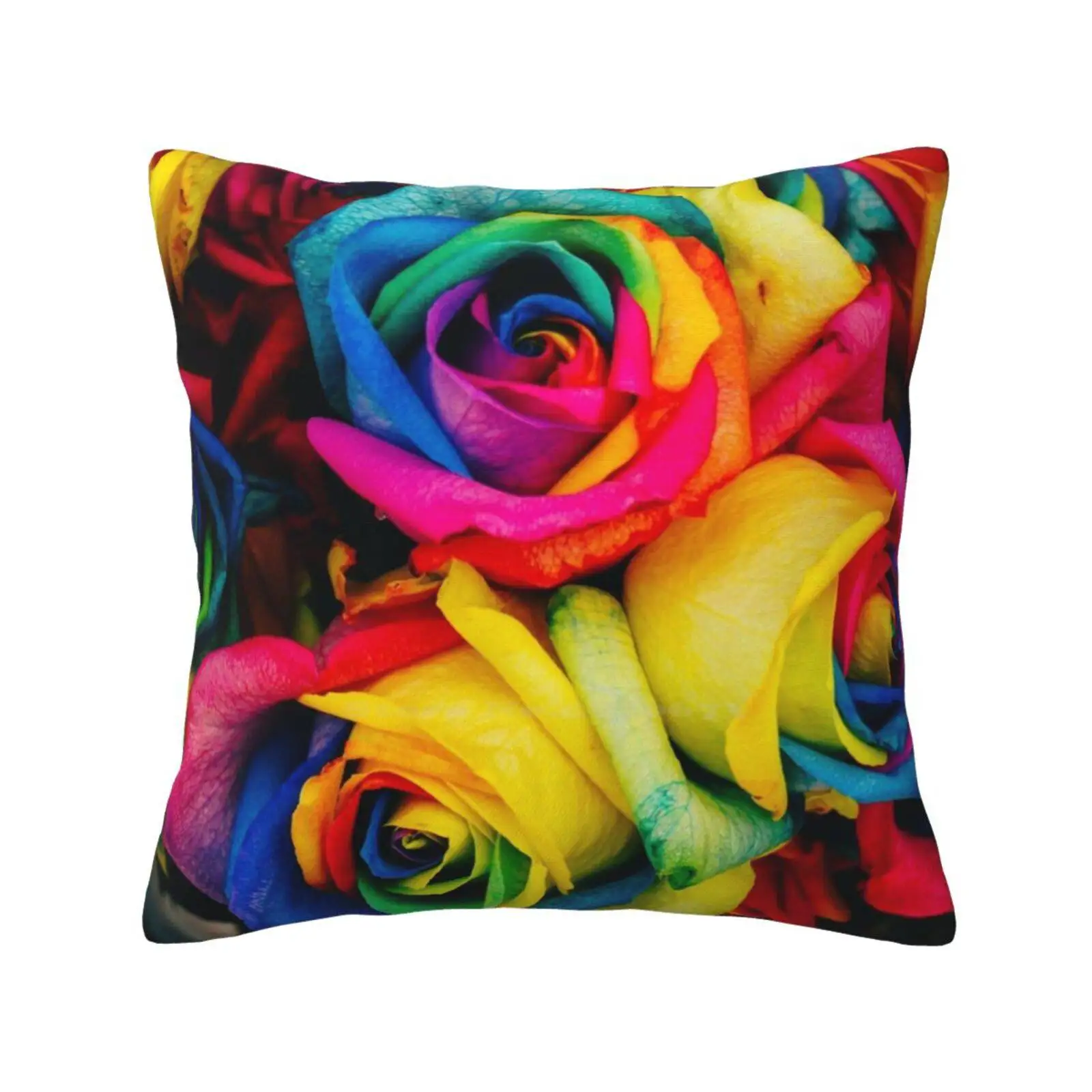 Rainbow Roses Bright Colourful Stunning Pillowslip Pillowcase Rainbow Roses Floral Flowers Yellow Pink Blue Pastels Botanical