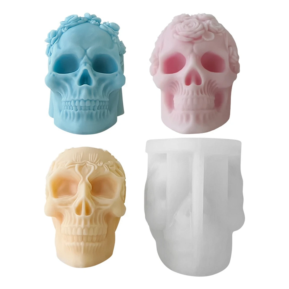 

Halloween Skull Aromatherapy Candle Mold Rose Blossoms Skull Silicone Mold Scented Making Tools 3D DIY Handmade Fragrance