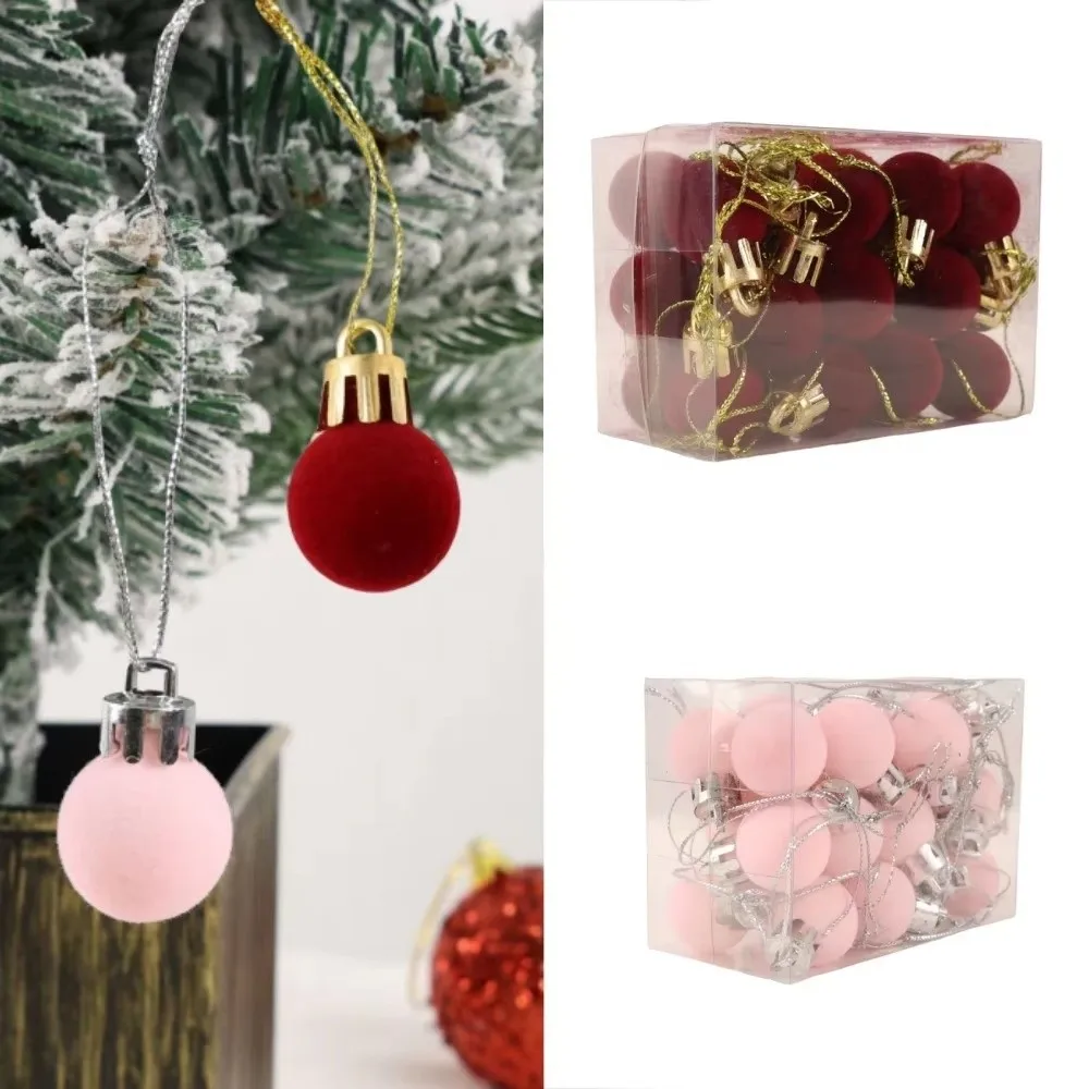 24pcs/box New Flocked Christmas Balls Ornaments 2cm Mini Christmas Hanging Ball Hanging Christmas Decor Holiday Decorating