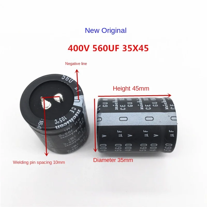 Capacitor eletrolítico Nichicon, 400V, 560UF, 35x45mm, GU 105 Degrees, 1Pc