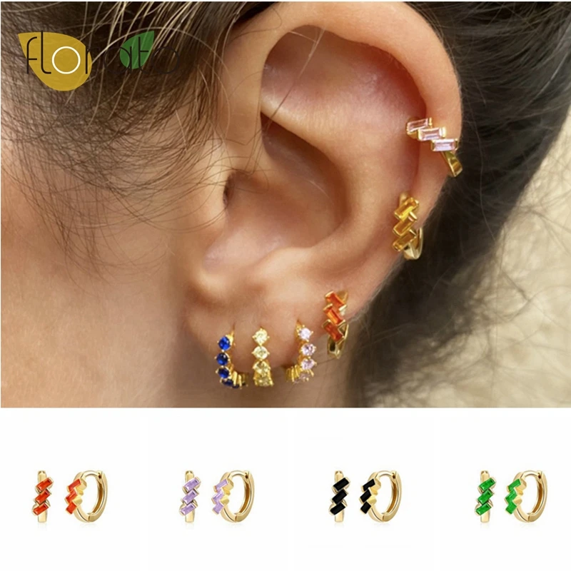 925 Sterling Silver Needle Fashion and Simple Hoop Earrings for Women Geometric Zircon Party Wedding Luxury Shiny Jewelry Gifts