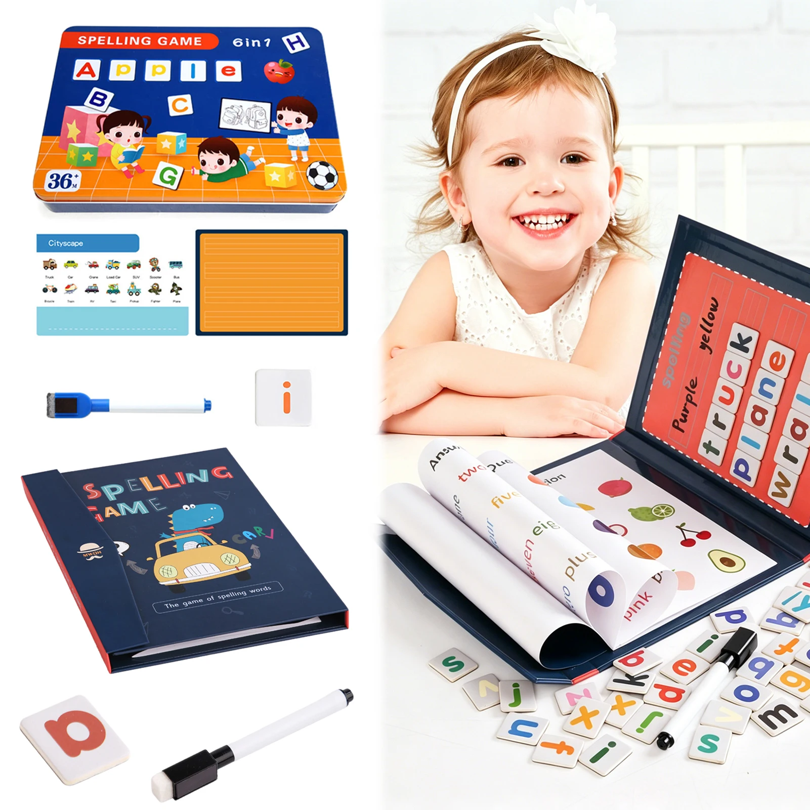 

English Letters Magnetic Stickers Book Kindergarten Baby Teaching Aids Digital Cognitive Magnet Spelling Words Learning Toys