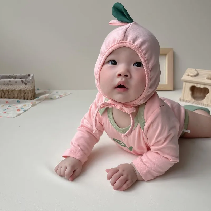Korean Baby Clothes Bodysuit Lovely Peach Onesie Long Sleeve Kawaii Cute Printed Romper Cotton Soft Infant Onesie Ropa De Bebe