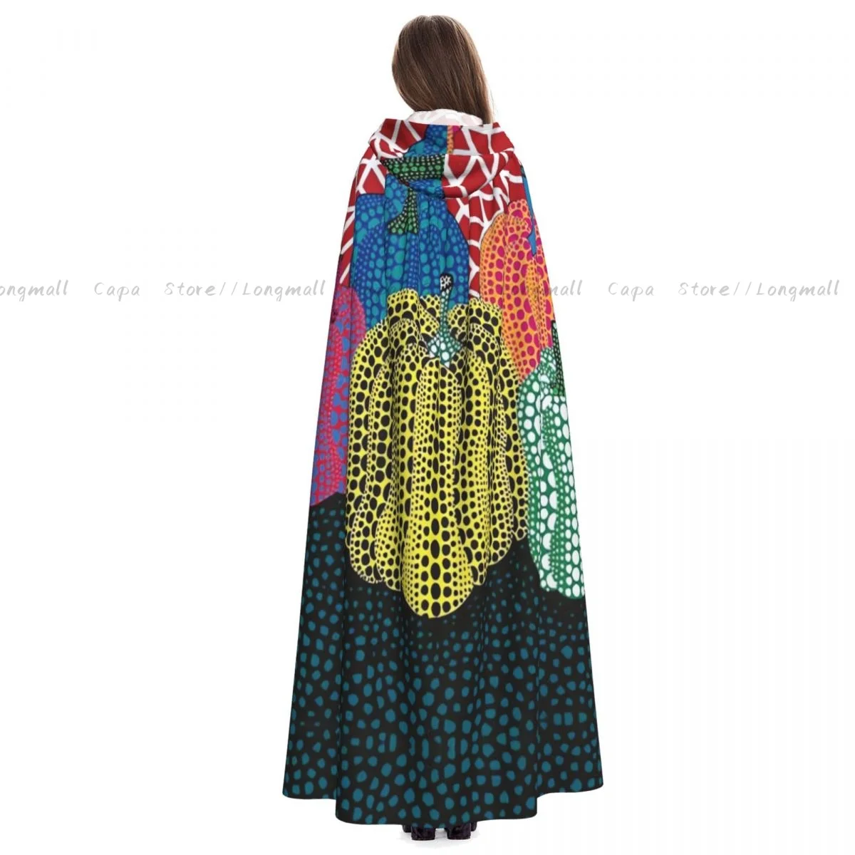 Yayoi Kusama Abstract Painting Cloak Hooded Cosplay Costume Halloween Adult Long Party Cape