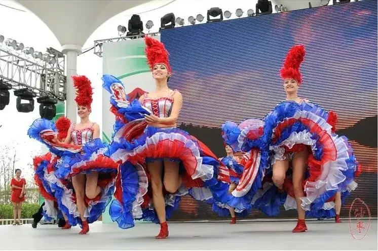 ฝรั่งเศสสามารถเต้นรําเครื่องแต่งกายผู้หญิงชุดเปิด Dancer Stage รวมหมวกสีแดงชุดเทศกาล