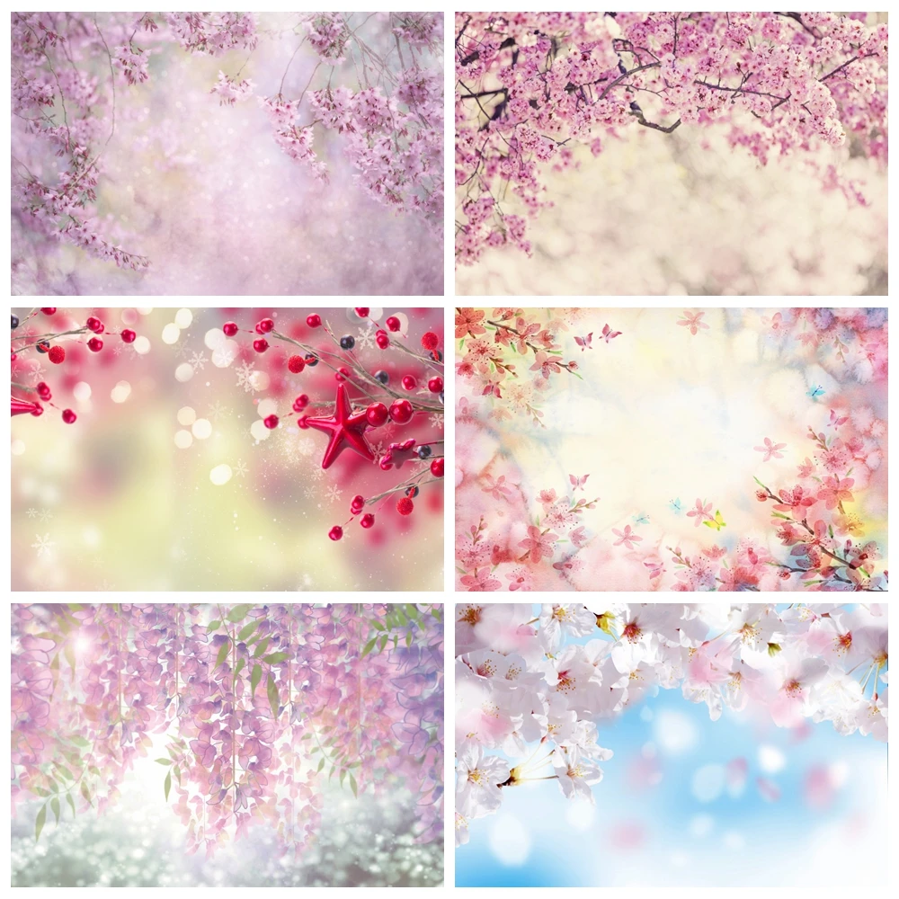 

Laeacco Pink Spring Flowers Light Bokeh Love Newborn Portrait Scene Photography Background Photo Backdrop Photo Studio Photocall