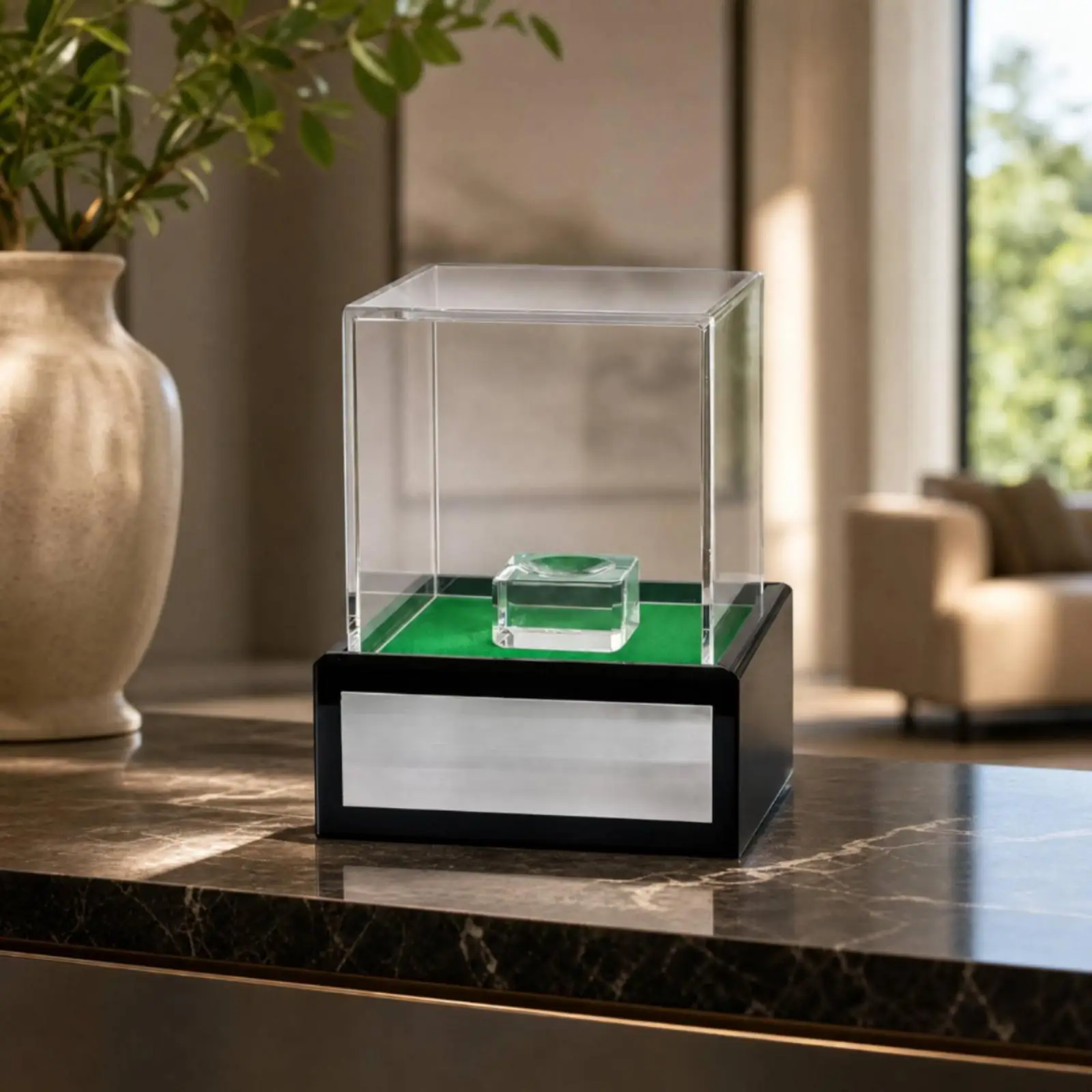 Showcase High Clearness Transparent Acrylic Display Case with Black Base Small Memorabilia Display Case with Pedestal Compact