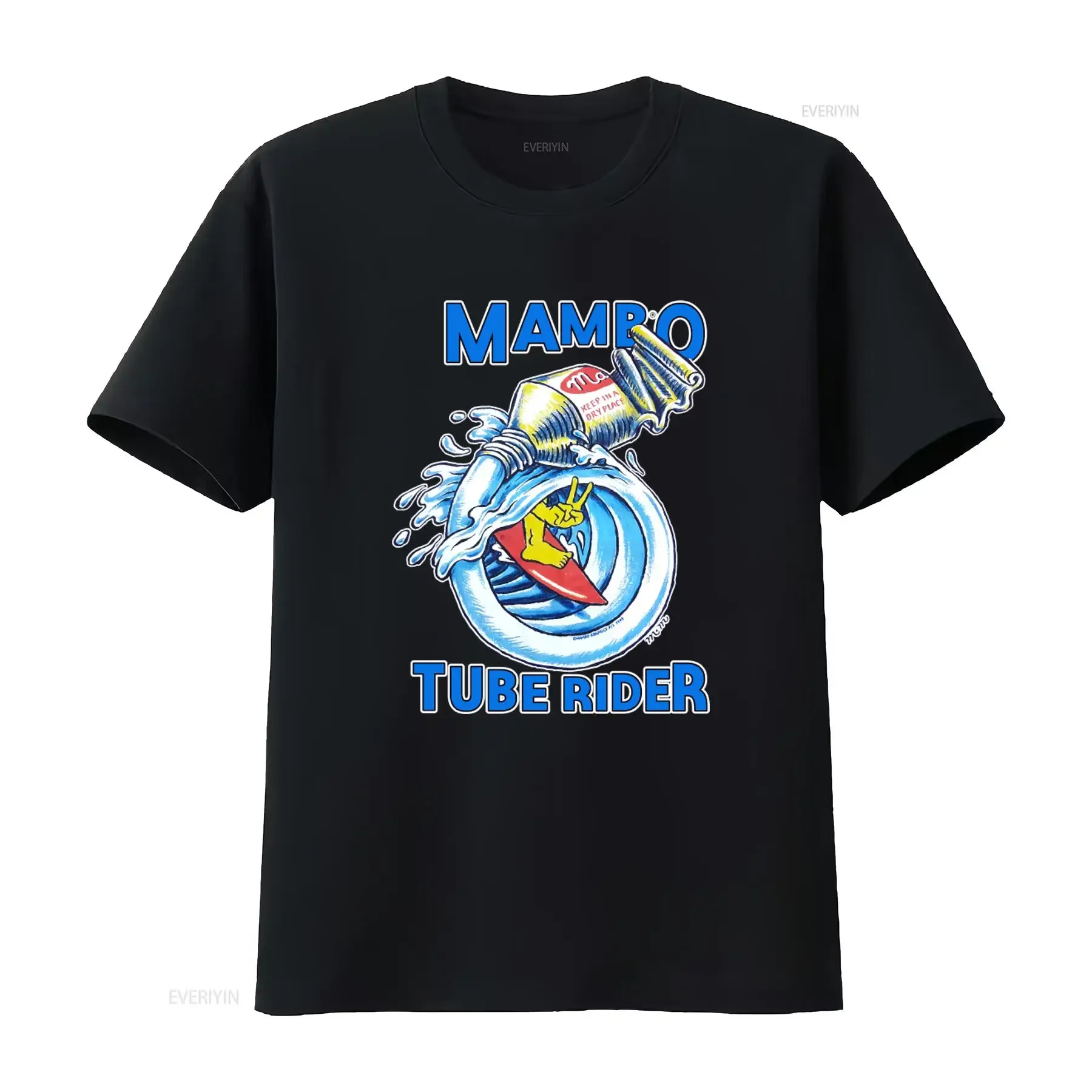 Camiseta vintage de surf Mambo Tube Rider de 1999, talla estándar, diseño Mombasa, divertido estampado pop art, estilo retro, lavado vintage, a la moda.