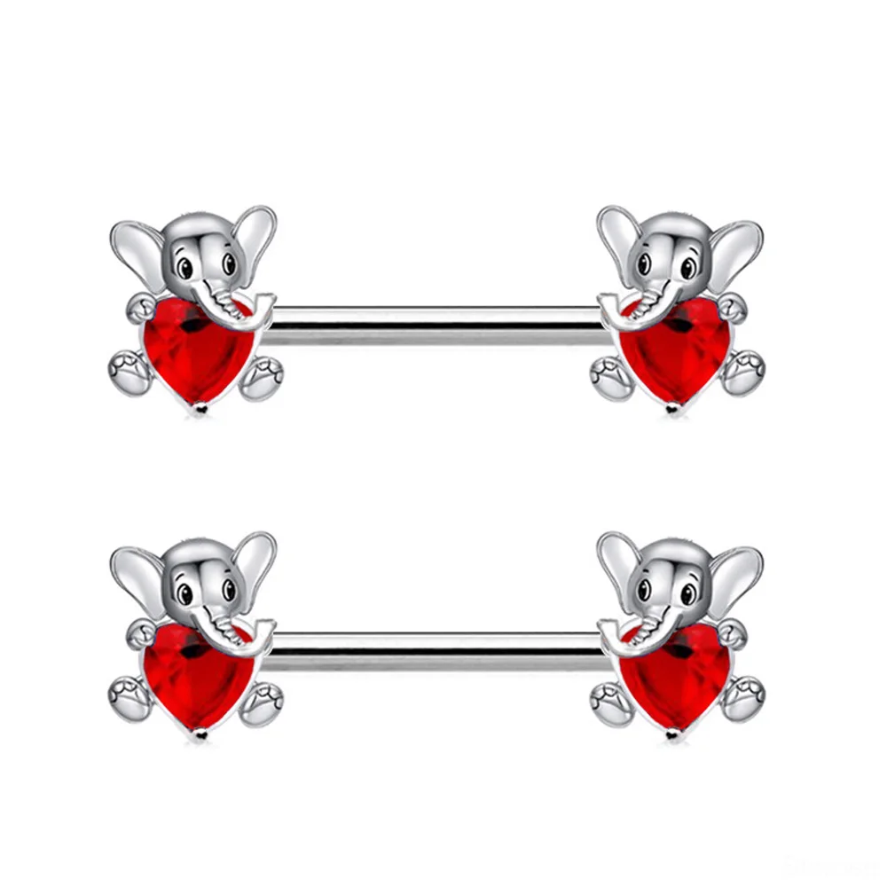 1 Pair Explore the Allure of Nipple Piercing Barbell Little Elephant Heart Nipple Rings 1.6x15mm Post Sexy Nipples Jewel Women