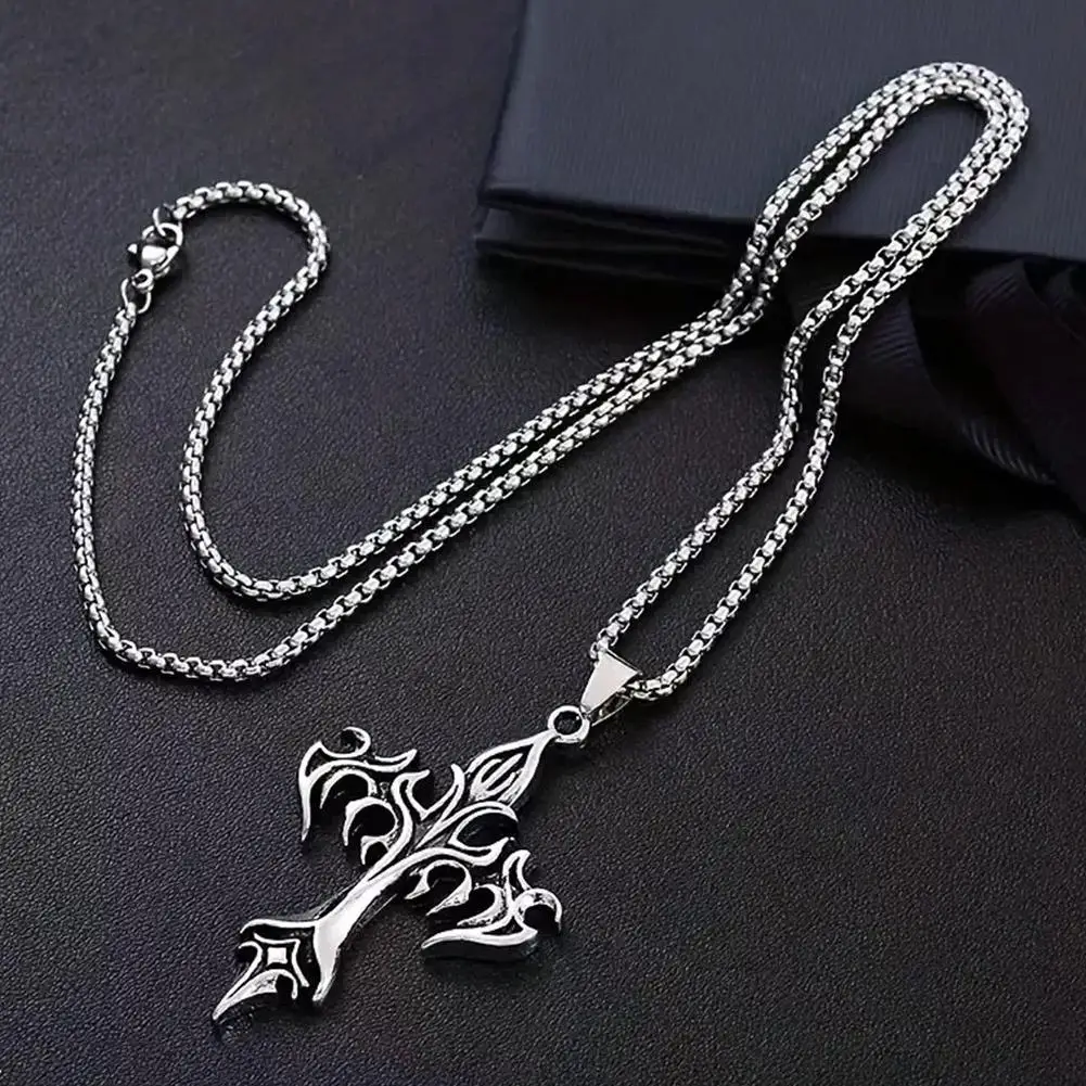 1pc Punk Style Steel Warrior Necklace Fashion Personalized Cross Flame Stainless Steel Snake Shaped Hip-hop Cool Pendant Jewelry