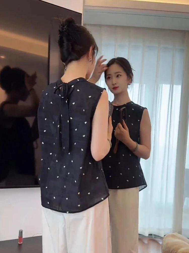 スリム効果ヴィンテージラウンドネスベルハートプリントトップ女性のファイオン夏新着通気性ルーズフィットirt