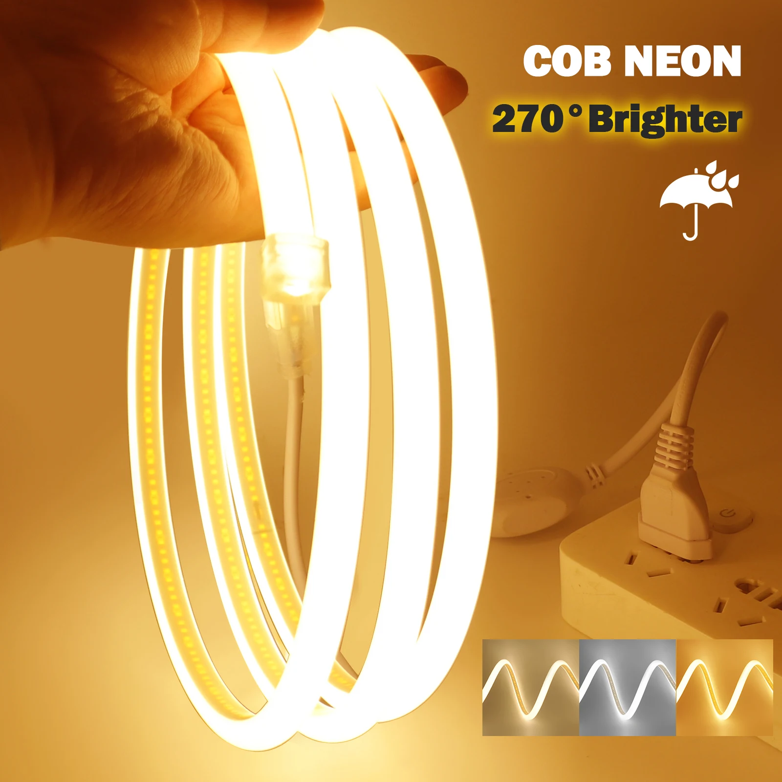 220V COB LED Strip Neon Light 270 Degree Luminous LED Lights 288Leds/m Flexible Rope Lamp 3000K 4000K 6000K Ribbon Diode Tape