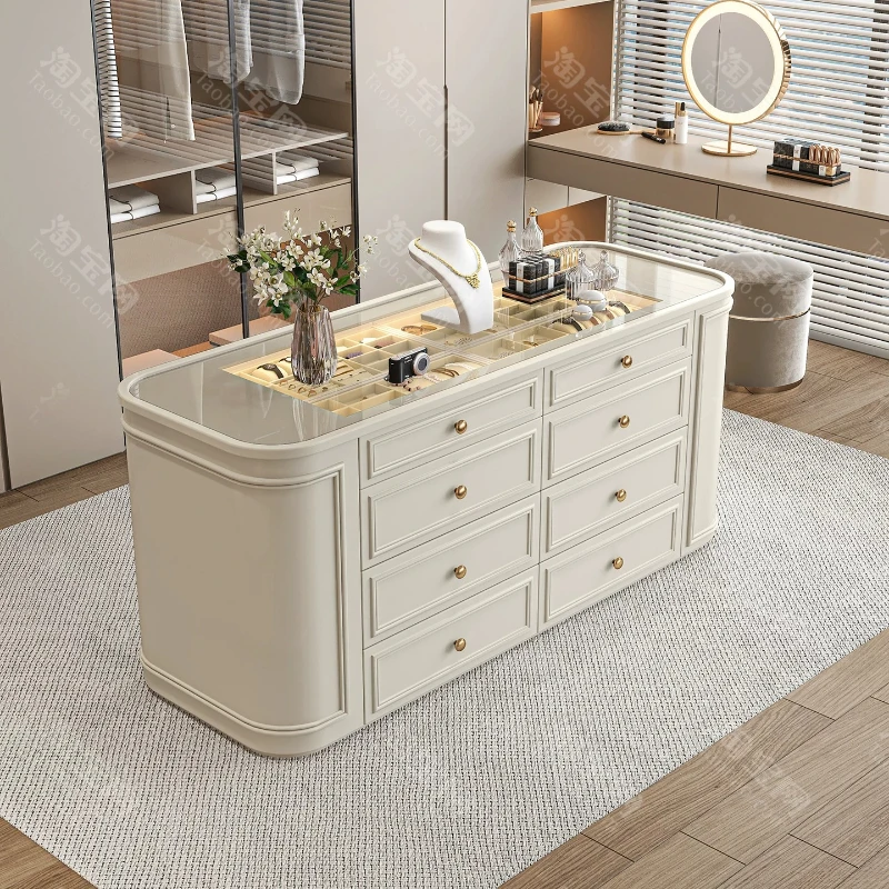 French Cream Style Walk in Closet Island Counter Modern Minimalist Double Sided Ornament Storage Cabinet Office Furniture FYMS