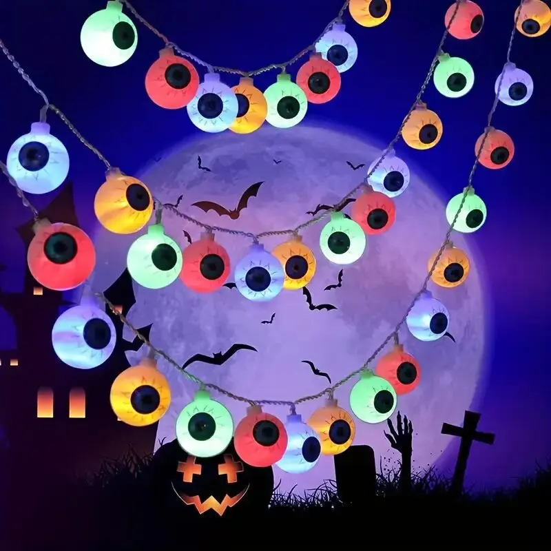 Spook Up Your Home com 1 unidade de luzes de corda de globo ocular de Halloween - 10 LEDs de luzes de paisagem operadas por bateria!