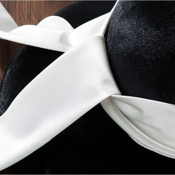 2023 High-quality French British Top Hat Decoration Hat Emperament Black Velvet Ribbon Hepburn Hat Elegant Big Brim Hat