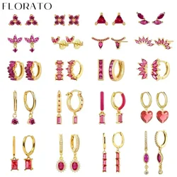 925 Sterling Silver Ear Needle Rose colors Zircon Hoop Geometric Pendant Earrings for women Luxury Fashion Wedding Jewellery2023