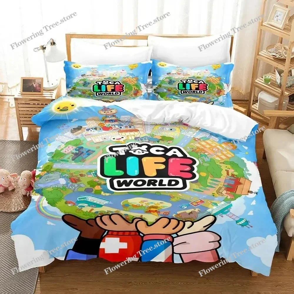 

Cartoon Game Toca Life World Bedding Set Duvet Cover Bed Set Quilt Cover Pillowcase Comforter king Queen Size Boys Adult