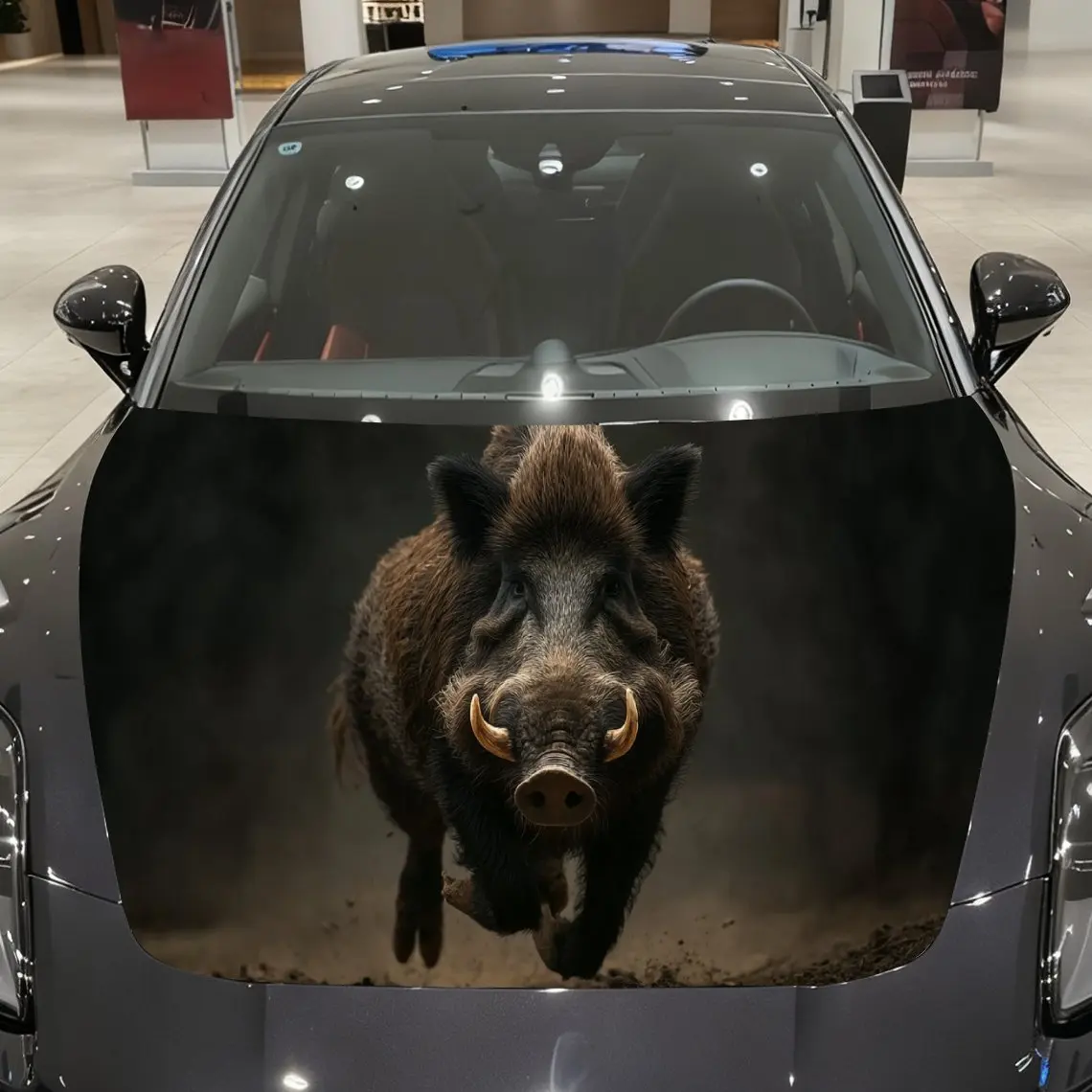 

Tusked Rampage Wild Boar Car Vinyl Wrap, PVC Material Waterproof Car Hood Sticker, Self-Adhesive Scratch-Resistant Stickers for