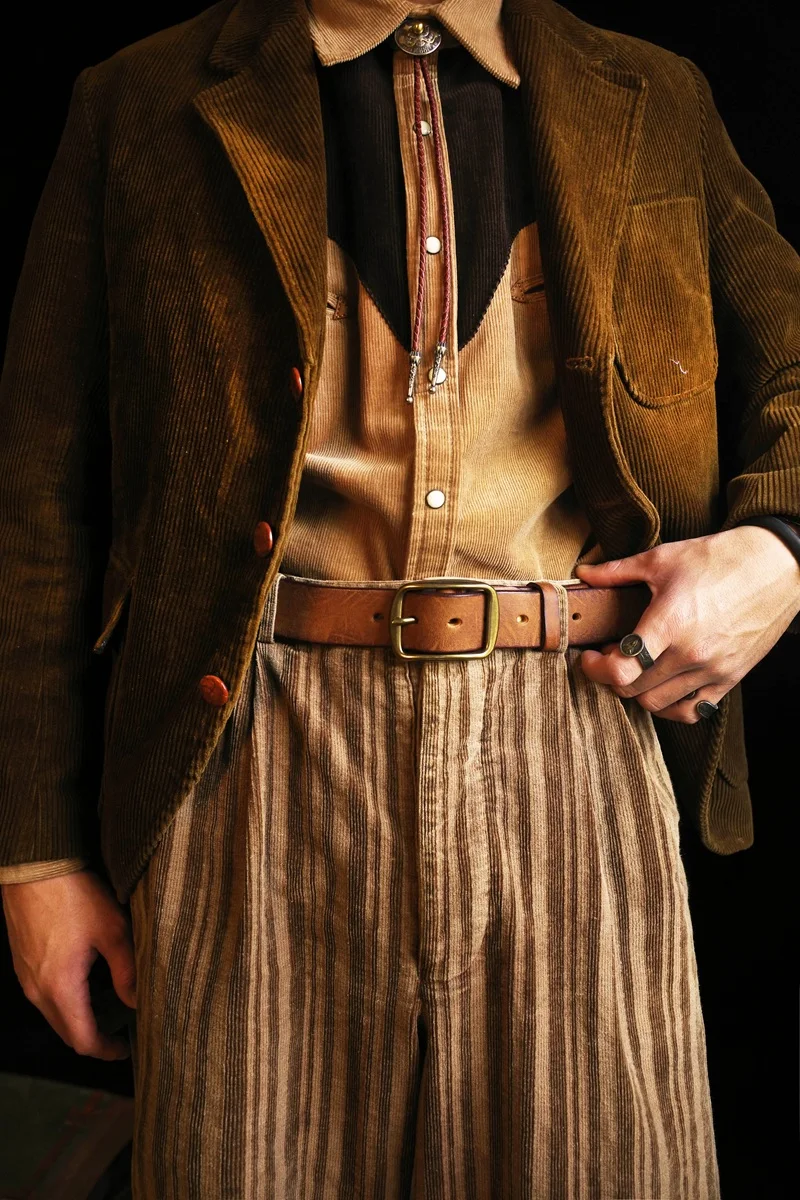 Men's Genuine Leather Casual Belt -Brass American-style Belt for Men- 1.5