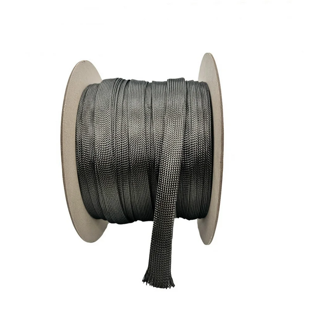 1m/5m Carbon Fibre Tubing 2MM-40MM High Temperature Resistant Braided Mesh Tubing Wire Sleeve High Strength Protection Sleeve