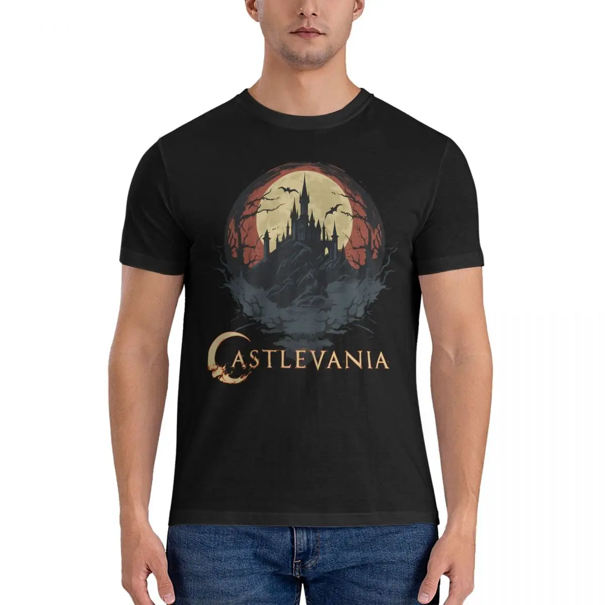 Castle Of Darkness T Shirts for Men 100% Cotton Funny T-Shirt O Neck Castlevania Tee Shirt Short Sleeve Tops Gift Idea