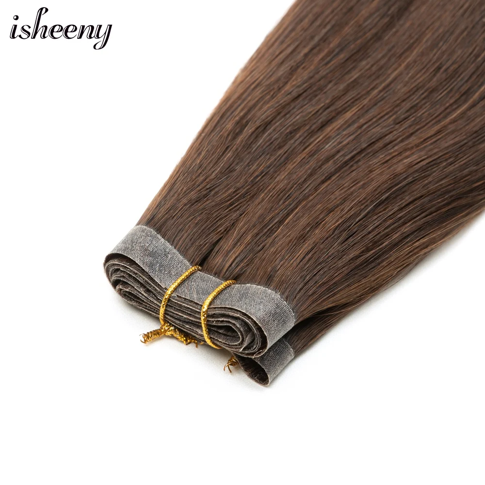 Straight Long PU Flat Hair Weft 12 16 20 inches Real Natural Dark Brown Human Hair Bundles No Taped Hair For Women