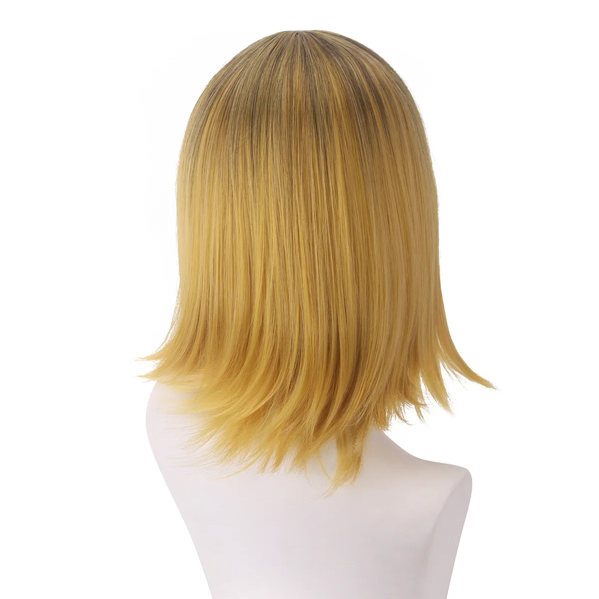 شعر مستعار اصطناعي قصير بني متدرج أصفر للحفلات التنكرية، شعر طبيعي مقاوم للحرارة #5