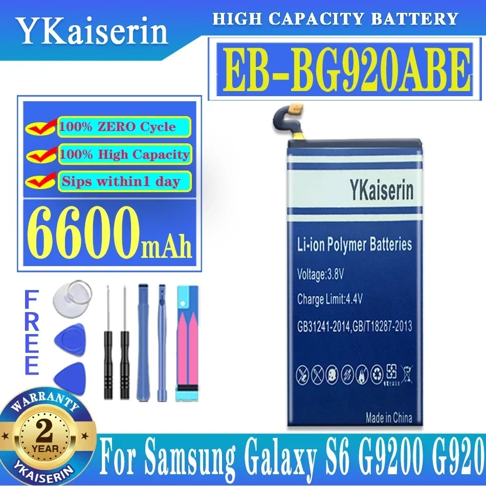 YKaiserin EB-BG920ABE 6600mAh Battery For Samsung GALAXY S6 G9200 G9208 G9209 G920F G920A G920V Capacity EB BG920AB Battery