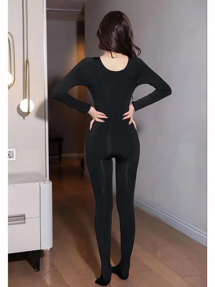 Unisex Autumn Winter Fleece Bodystocking Zipper Open Crotch Bodysuit Tights Sexy Leotard Conjoined Lingerie Thermal Pyjamas Body