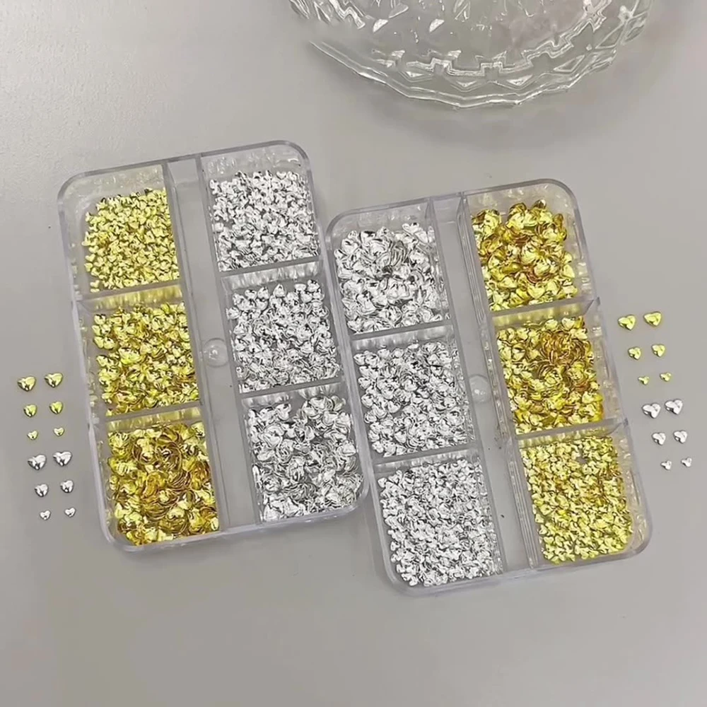 6/12 grilles amour coeur métal Rivet ongles breloques or/argent 3D métal coeur décorations d'ongles étoile lune bricolage manucure accessoires