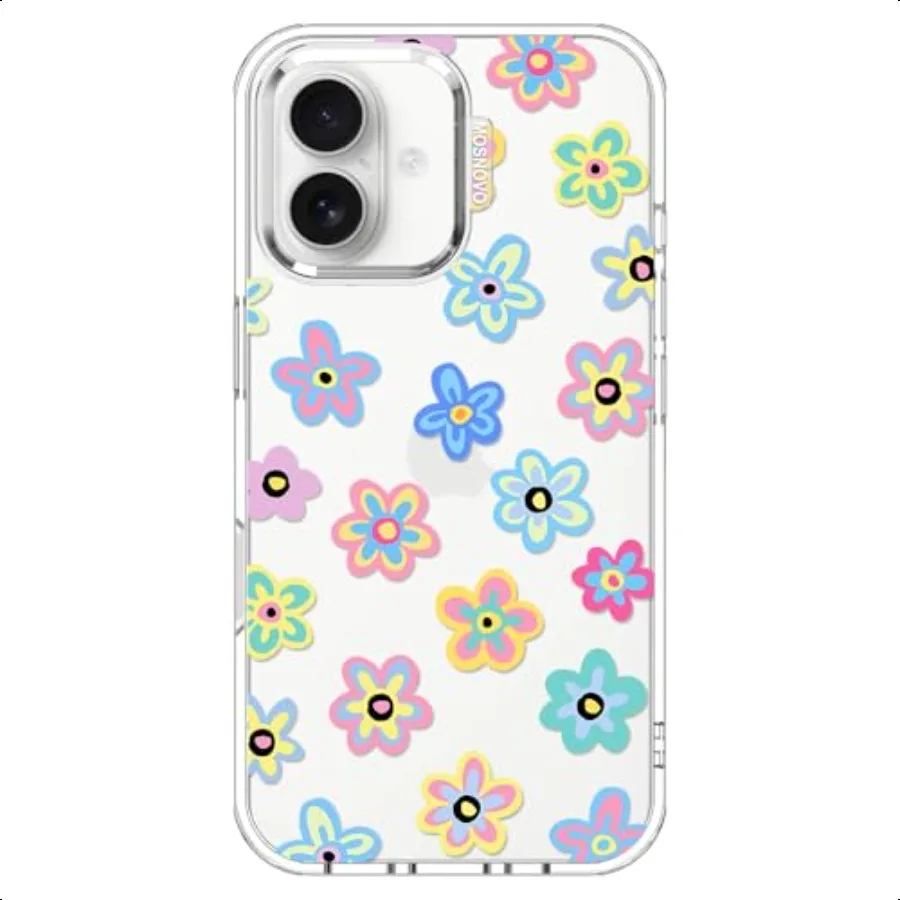 

MOSNOVO for iPhone 17 Case Military Grade 6.6ft Drop Tested Camera Control Clear with Groovy Flowe