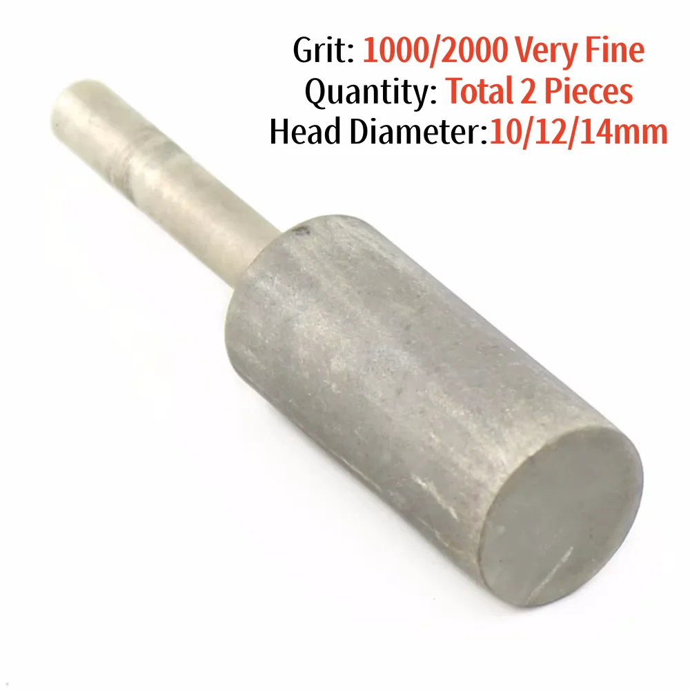 2Pcs 10-14mm Grit 1000 Cylinder Diamond Grinding Head Cylindrical Rotary Bits Jade Carving Burrs Lapidary Tools for Stone