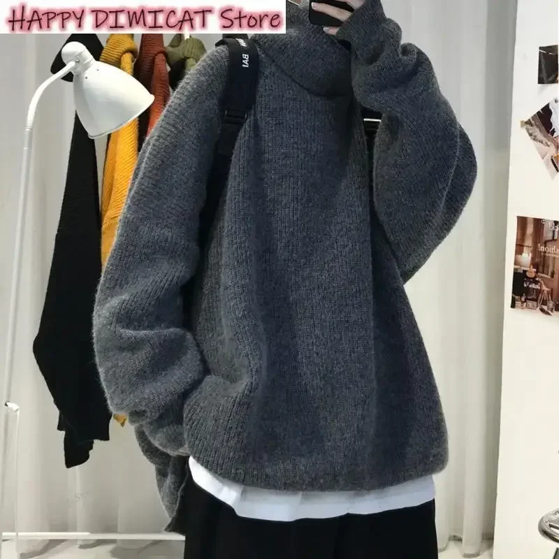 Men's Loose Korean Oversize Turtleneck Sweater, Warm Knitted Pullover, Thick Clothes, Casual Fashion, Retro, Winter