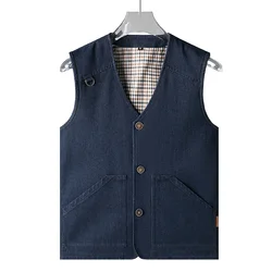 Plus Size 5xl 6xl 7XL Brand Military Classic Vest Men Outdoors Cotton Multi Pocket Sleevless Jean Jacket Waistcoat Coat