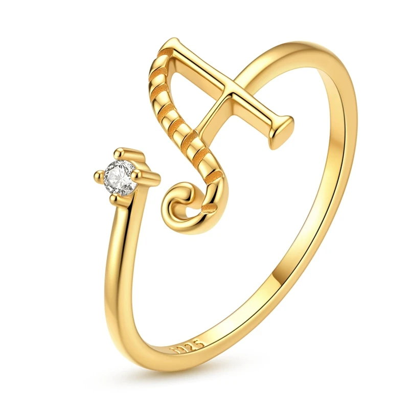 

Original 925 Sterling Silver Sparkling Gold Calligraphic A Ring For Women Girls Jewelry Birthday Anniversary Gifts