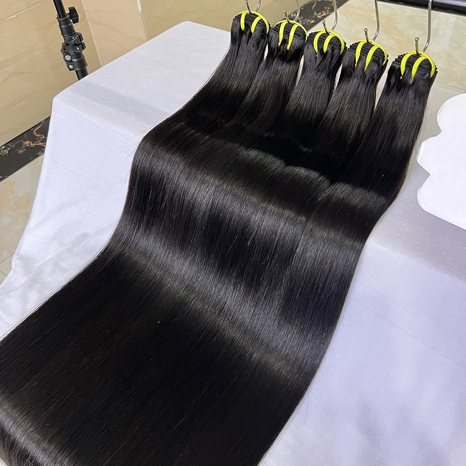 Knochenglatte 100% Unverarbeitete Rohe Jungfräuliche Echthaar-Bündel 10-36 Zoll Haarverlängerungen # 1B Natürliche Farbe für Frauen – Detail 4