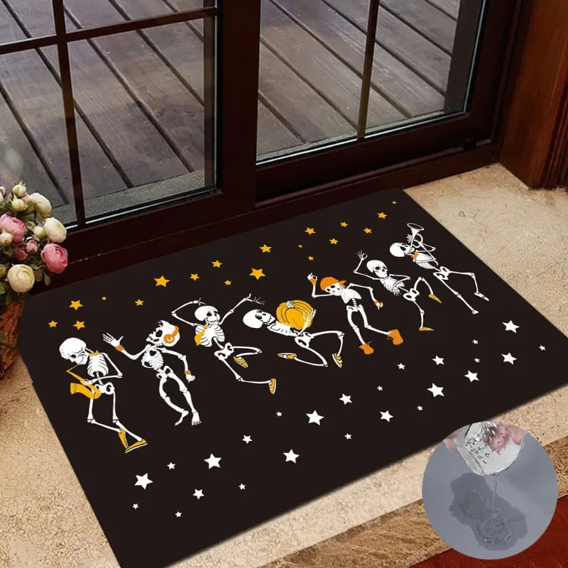 Dancing Skull Printed Bath Mat Super Absorbent Non-Slip Bathroom Carpet Kitchen Doorway Horror Entrance Rug Home Halloween Decor