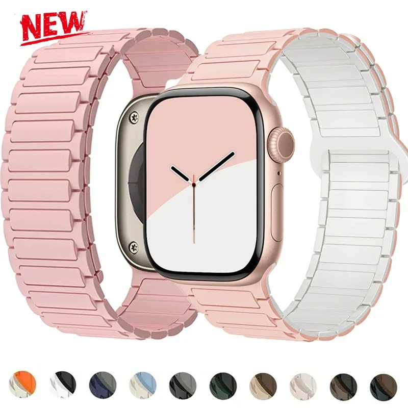 Magnetic Loop For Apple Watch Bands 44mm 40mm 49mm 45mm 41mm 38mm Silicone Bracelet iWatch Series11 10 9 8 7 6 Se ultra 3 strap