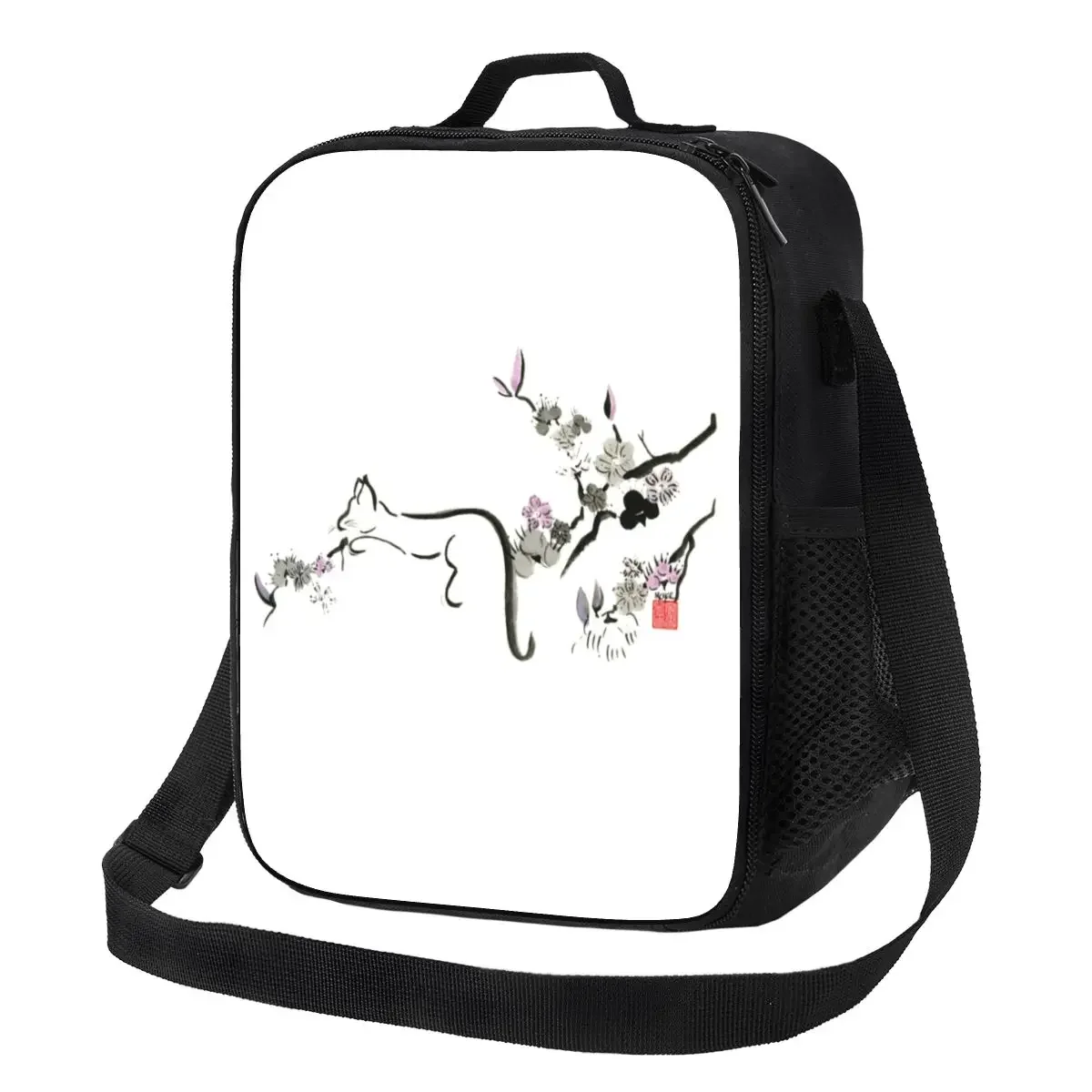 

Cat In Cherry Blossom Tree Thermal Insulated Lunch Bag Women Kitten Resuable Lunch Tote for School Multifunction Bento Food Box