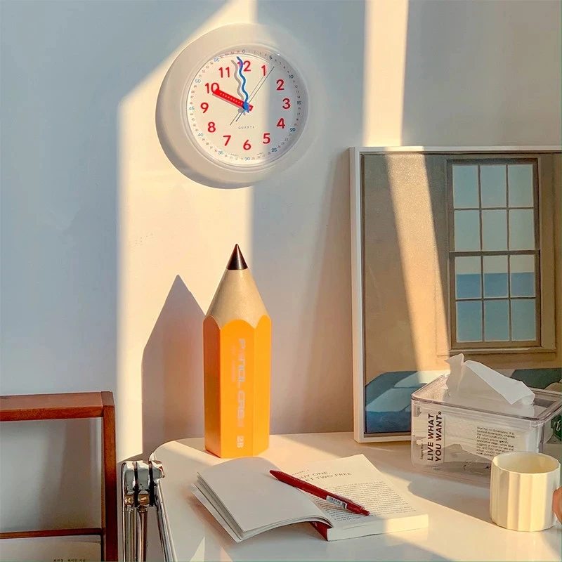 Plastic Yellow Modern Wall Clock Cute Living Room Home Decoration Table Clock Creative Gift Kids Bedroom Silent Clock