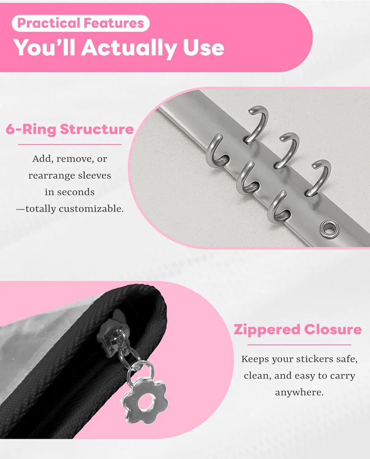 New A5 Sticker Organizer Binder with Zipper - 160 Pockets & 5 Dividers with Tabs,Multi-Use Storage Album for Cards, Photos