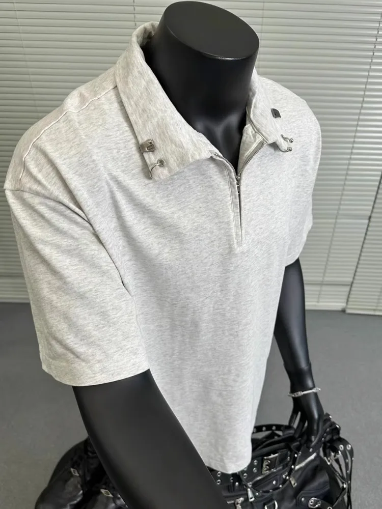 Summer polo collar short sleeved T-shirt for men with a niche design sense, loose and versatile casual cleanfit top trend